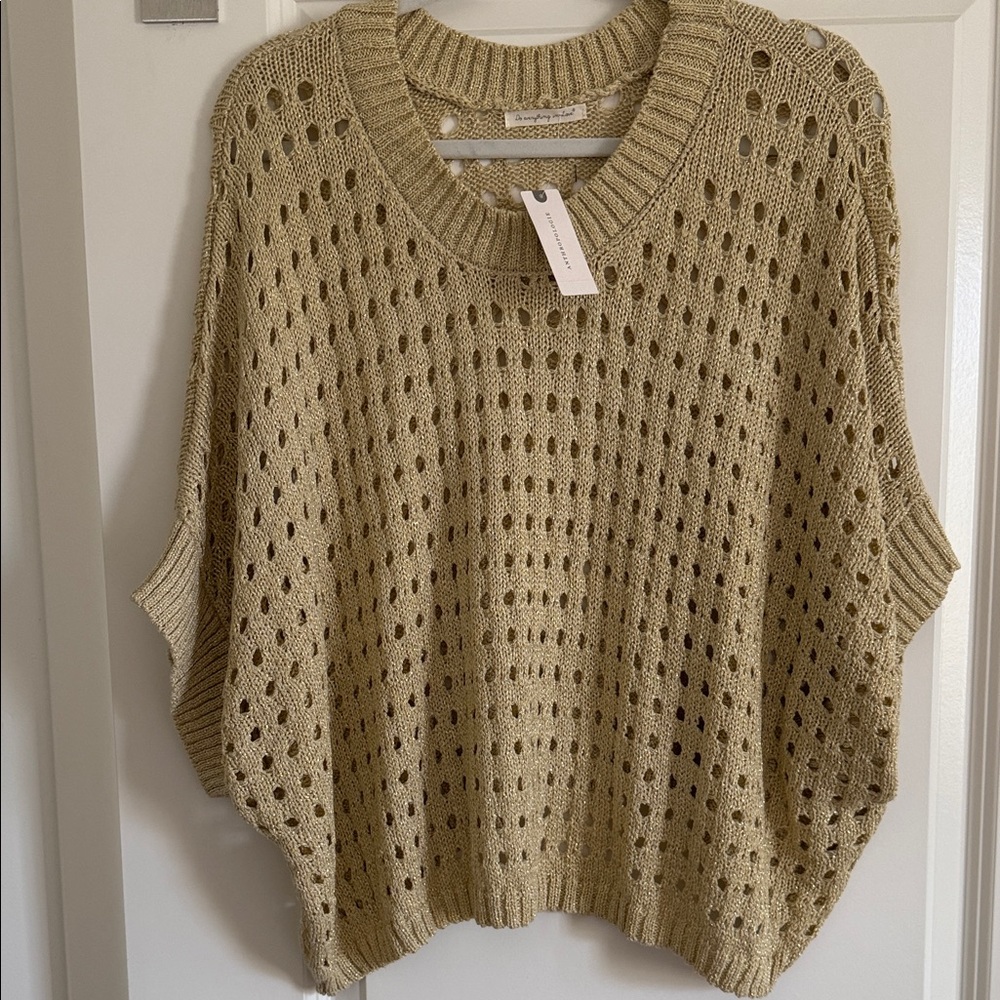 Anthropologie gold crochet sweater
